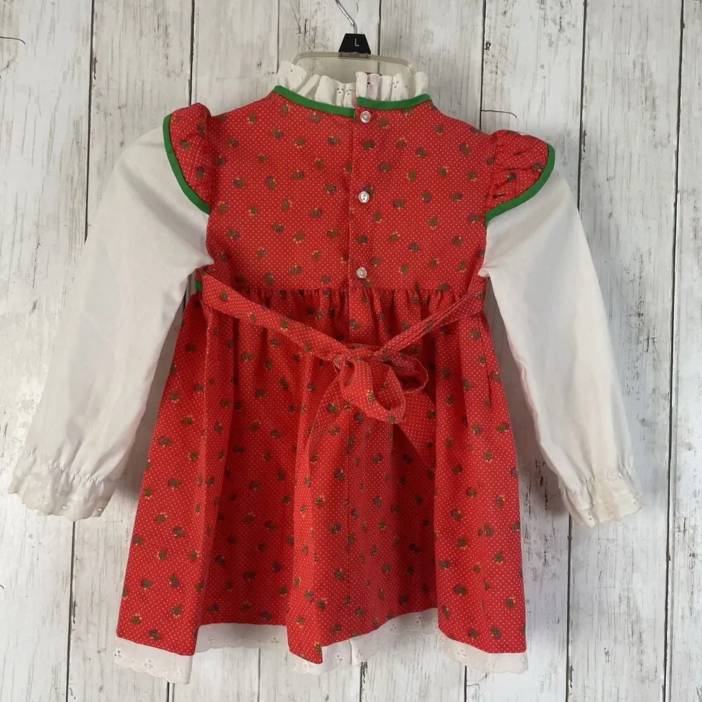 Vintage Nanas Pet JC Penny Red Floral Quilted Bodice Dress Sz 3T - 1980s